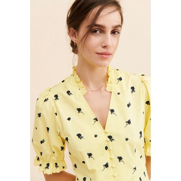 New Anthropologie CRAS Tuva Floral Midi Dress $269 SMALL 36 Yellow High-low Hem - Picture 2 of 6